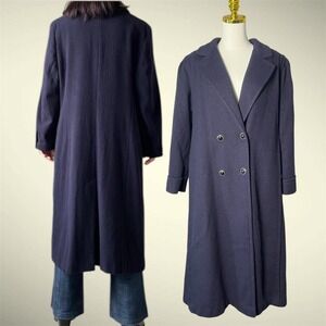 Jofeld Forstmann Wool Blend Double Breasted Long Coat Navy Blue XL
